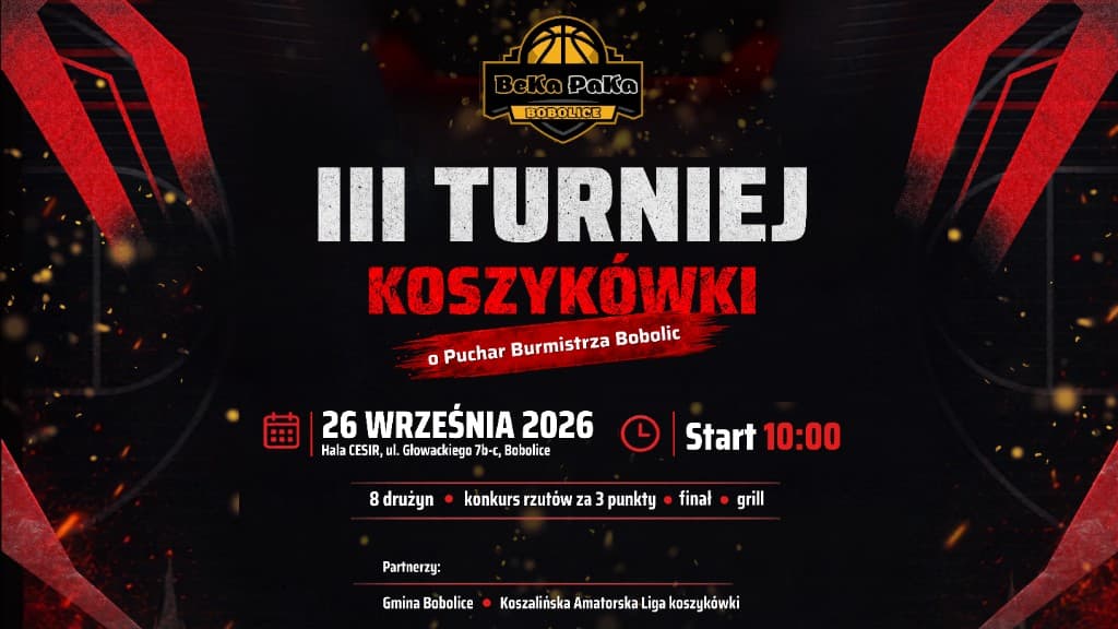 Plakat III Turnieju Koszykówki o Puchar Burmistrza Bobolic — 26 września 2026, Hala CESIR
